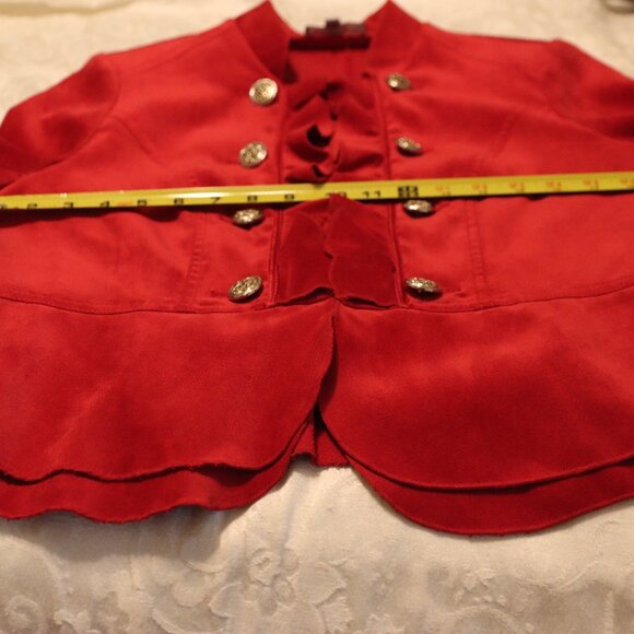 Cass Vibrant Red Velvet Jacket Size Petite Large Hook & Eye Front Closure - Picture 13 of 16